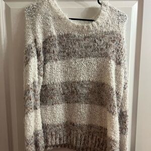 Maurices Fuzzy Striped Sweater - Cream and Brown